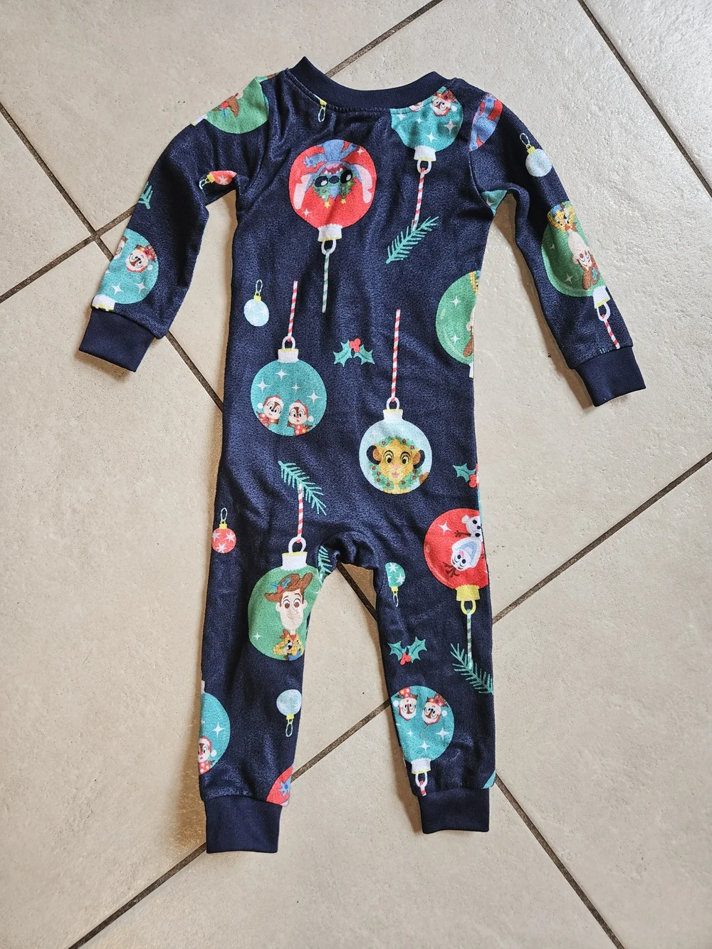 Disney Navy Blue Holiday Ornament Character Kids Pajama Onesie
